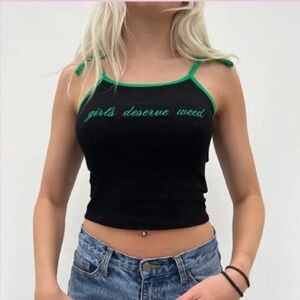 4twen Black Green Embroidered Tee Cami Top